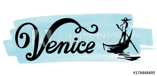 500x244 Venice Gondola, Gondolier Rowing Oar Sign. Italy Travel. Italian - Oar Sketch