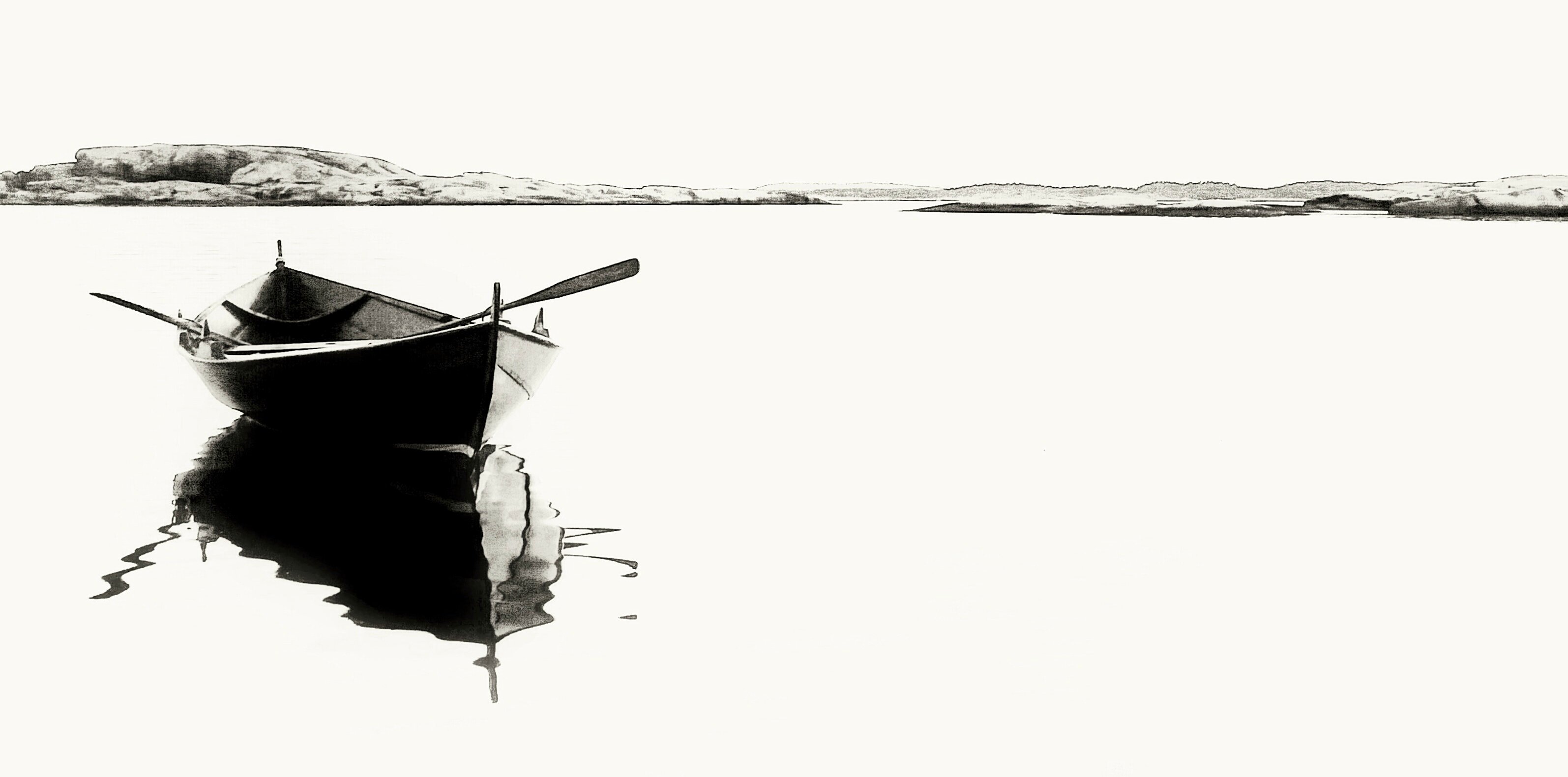 3189x1581 Wallpaper Landscape, Drawing, Illustration, Boat, Sea, Water - Oar Sketch