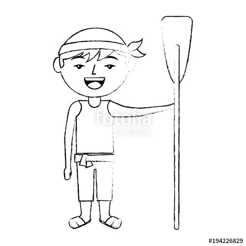 500x500 Funny Cartoon Chinese Man Standing Holding Wooden Oar Vector - Oar Sketch