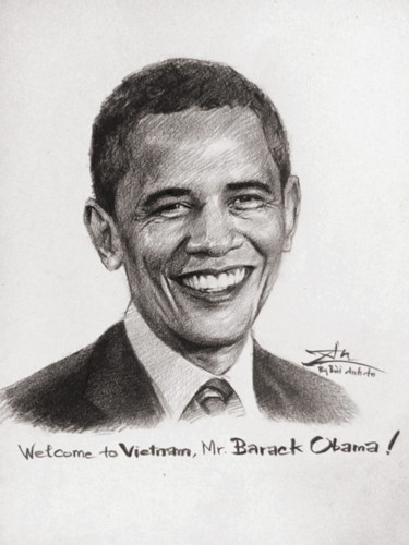 375x500 Sketch Portraits Of Obama By Young Vietnamese Artists - Obama Sketch