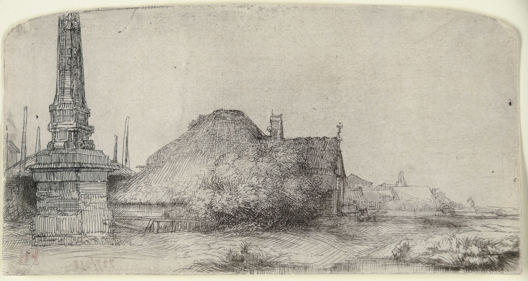 1800x957 Rembrandt Etching Cottage And Obelisk On The Spaarndammerdijk - Obelisk Sketch