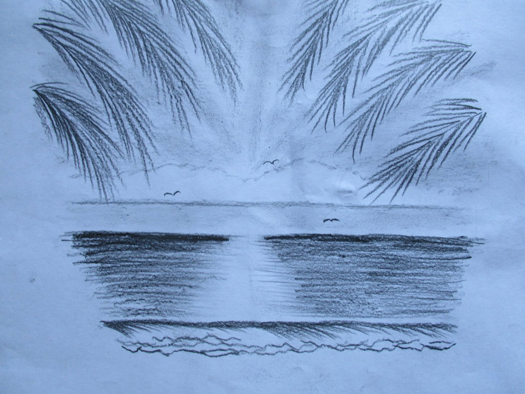 1024x768 Pencil Sketch Ocean Horizon. By Jcraigart - Ocean Sketch
