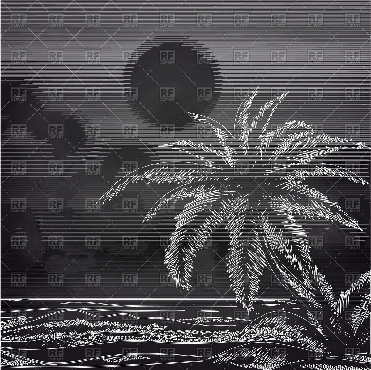 1200x1197 Chalk Palm Tree And Ocean Sketch On Chalkboard Vector Image - Ocean Sketch