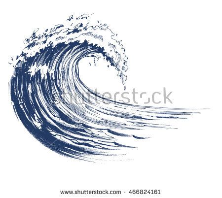450x402 Sea Wave Sketch. Vector Illustration Drawings - Ocean Wave Sketch