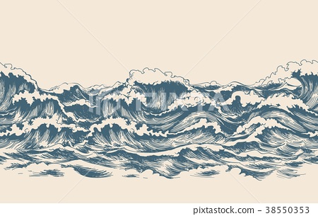 450x305 Sea Waves Sketch Pattern - Ocean Wave Sketch