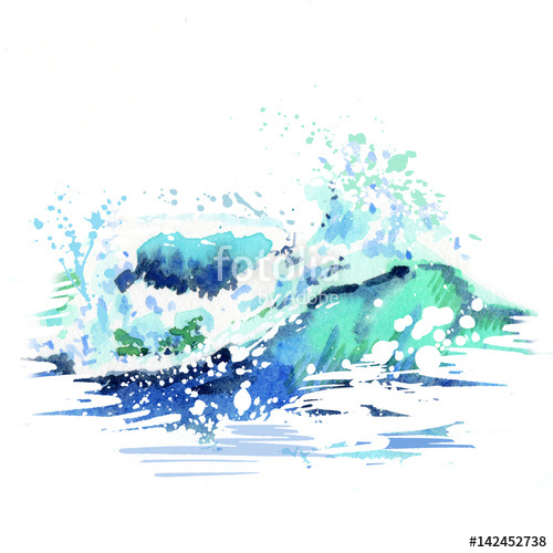 500x500 Watercolor Hand Drawn Ocean Wave. Sketch Stock Photo And Royalty - Ocean Wave Sketch