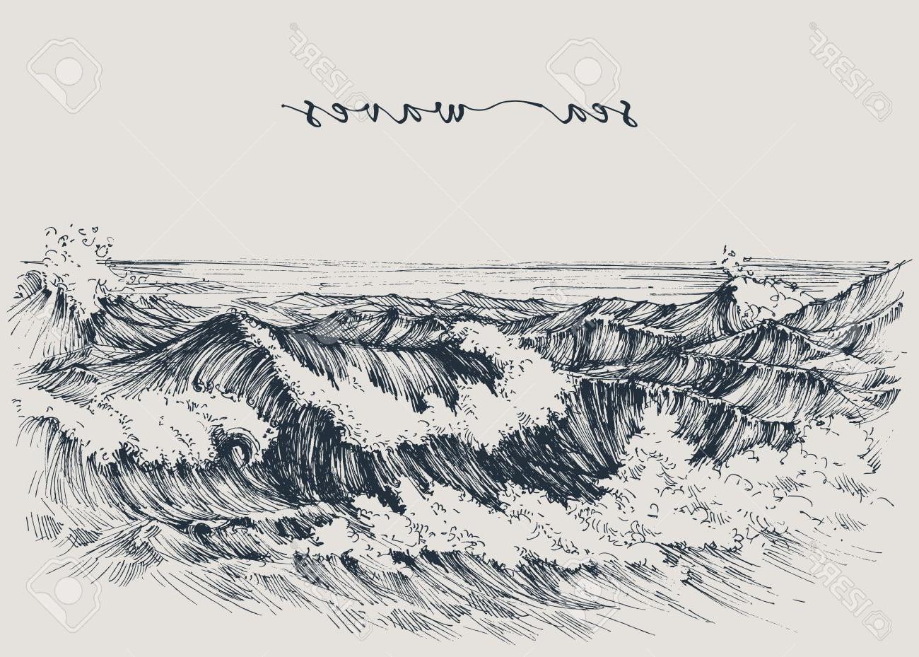 1300x929 Hd Sea Or Ocean Waves Drawing View Breaking On The Beach Image - Ocean Waves Sketch