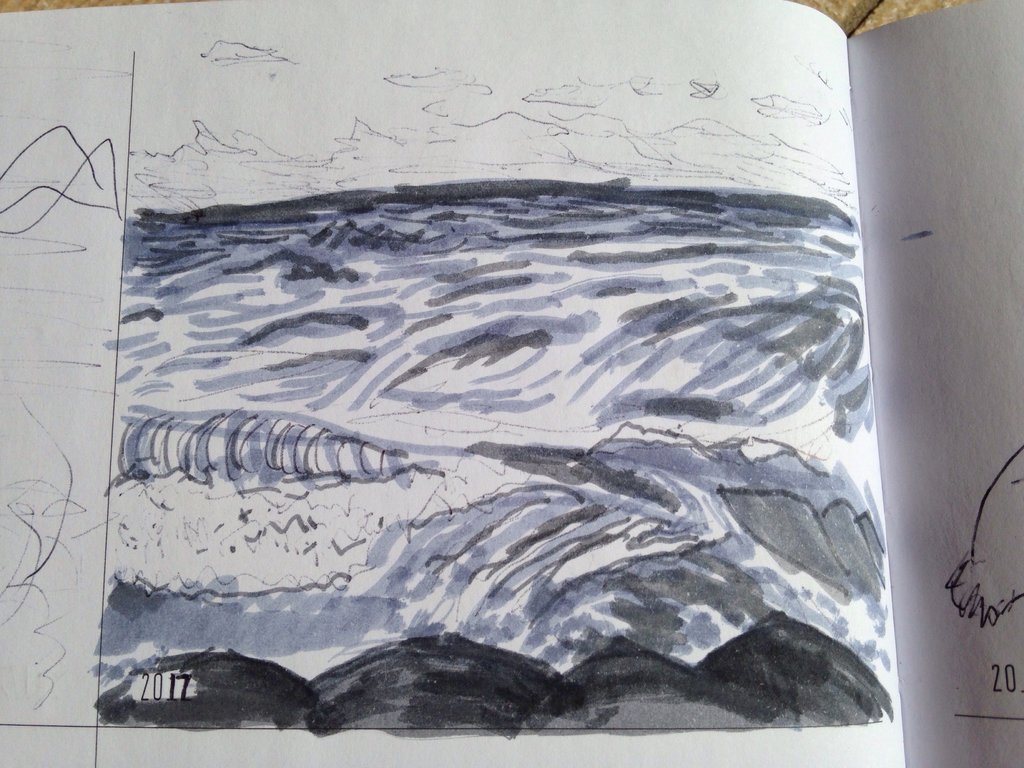 1024x768 May 29th Ocean Waves Sketch By Pandakong - Ocean Waves Sketch