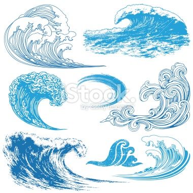 380x380 Collection Of Waves In Different Techniques. Be The Artist - Ocean Waves Sketch