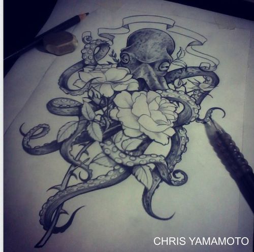 500x497 Octopus Flower Sketch Discovered By On We Heart It - Octopus Sketch