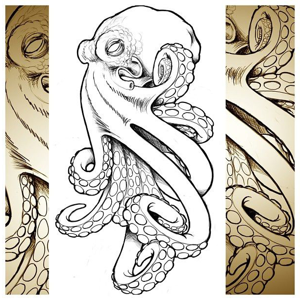 612x612 Evil Octopus Realistic Tattoo Sketch Best Tattoo Ideas Gallery - Octopus Sketch