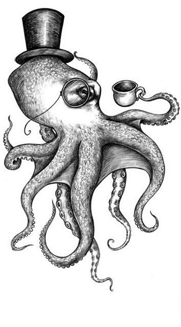 355x640 Great Illustration. I Could See Getting This As A Tattoo. Art Of - Octopus Tattoo Sketch