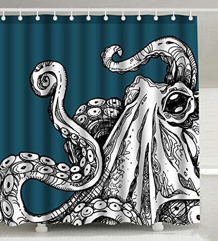 425x470 Wknoon 72 X 72 Inch Shower Curtain Set, Vintage Sea - Octopus Tentacles Sketch
