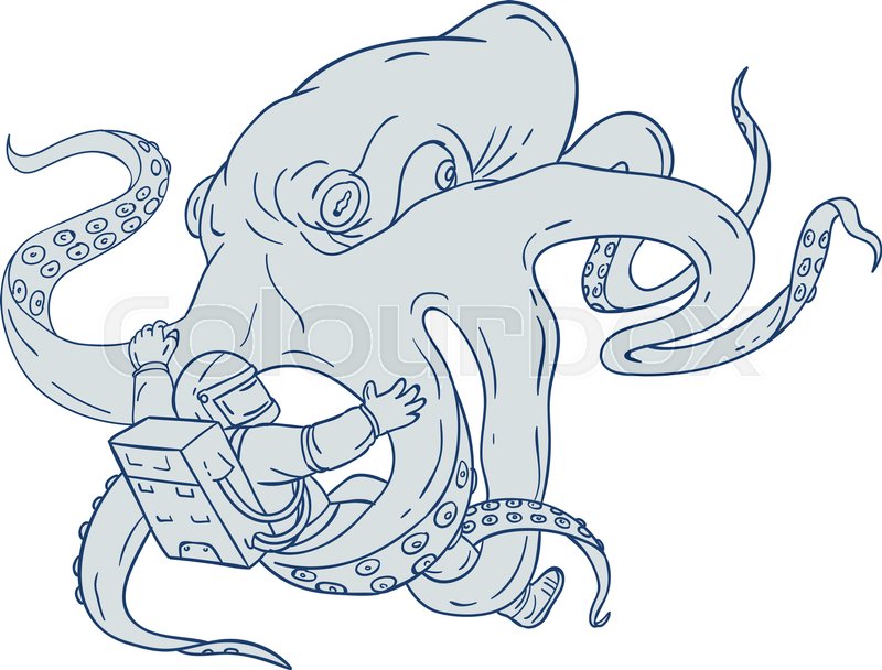 800x608 Drawing Sketch Style Illustration Of A Giant Octopus Fighting An - Octopus Tentacles Sketch