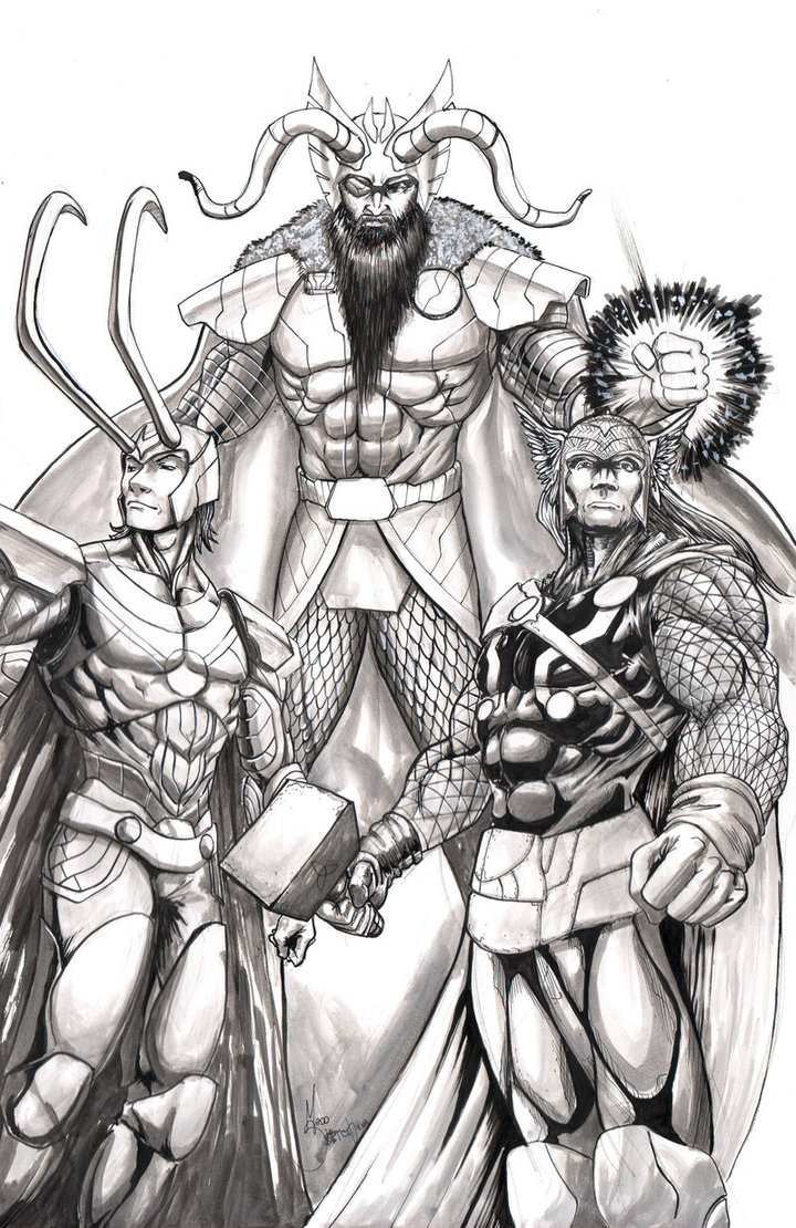 720x1110 Odin Thor And Loki By Madd Sketch - Odin Sketch