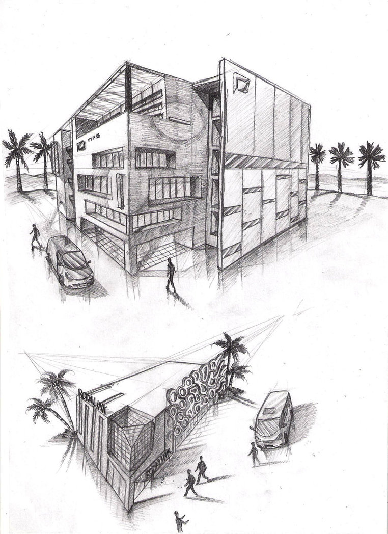 762x1048 Office Building, Double Sketch By Rey Apel - Office Building Sketch