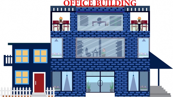 600x337 Office Building Sketch Brick Wall Architecture Free Vector In - Office Building Sketch