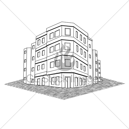500x500 Vector Modern Office Building, Tenement Real Estate Gl Stock Images - Office Building Sketch