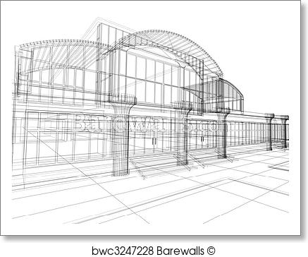 437x364 Art Print Of Wireframe Of Office Building Barewalls Posters - Office Building Sketch