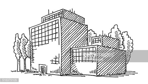 500x286 Business Office Building Drawing Premium Clipart - Office Building Sketch