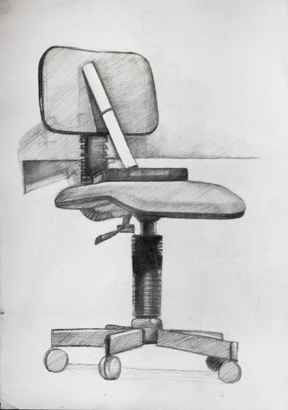570x812 Office Chair Charcoal Sketch Study Original Drawing On Paper Etsy - Office Chair Sketch