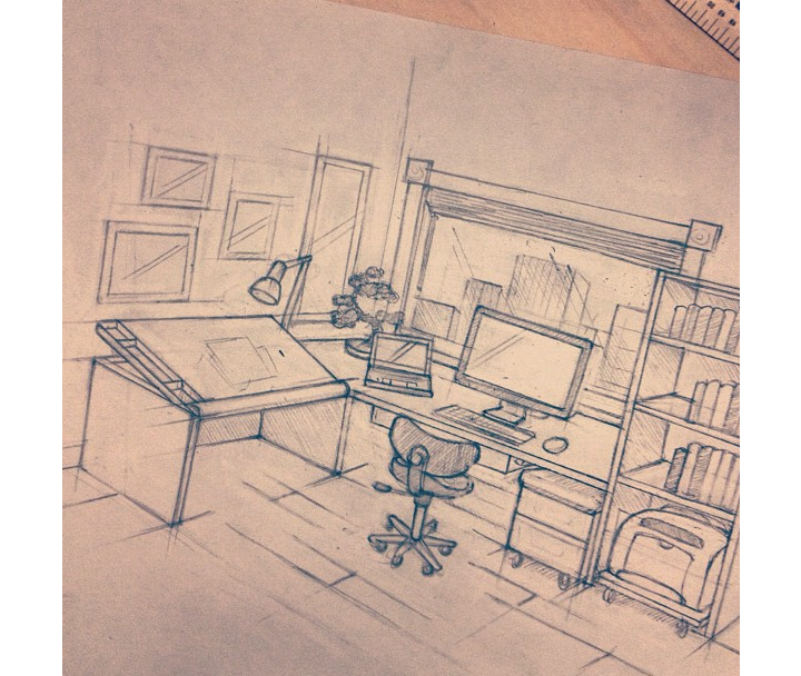 720x608 Home Office Sketch - Office Sketch