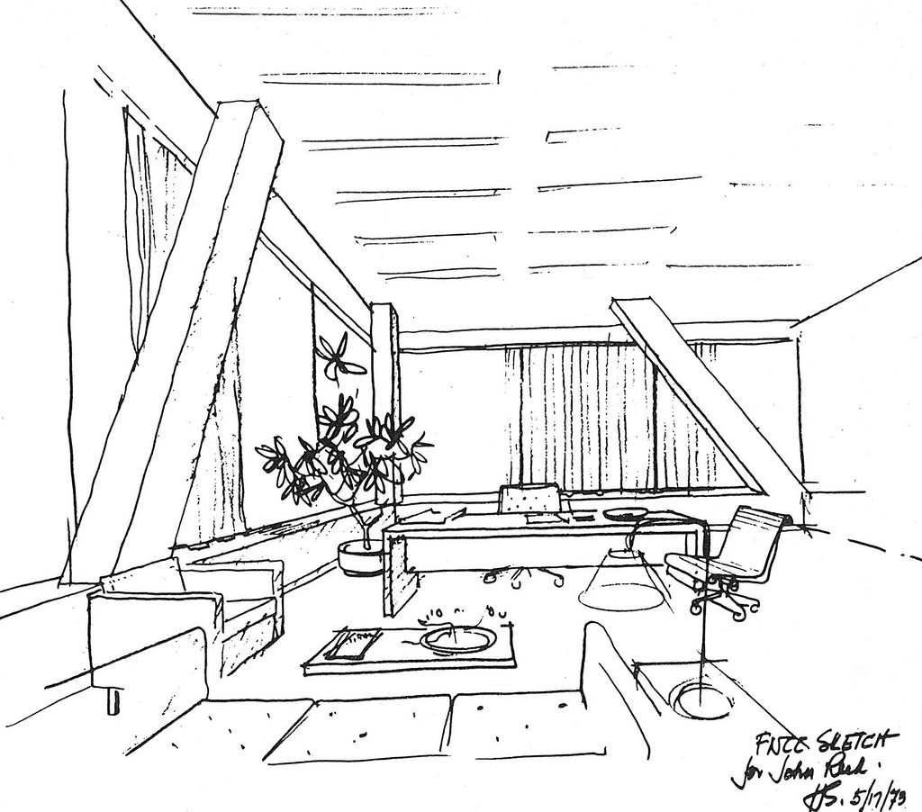 1024x902 Hugh Stubbins Sketch Of Citicorp Center Interior - Office Sketch