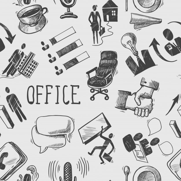626x626 Office Sketch Seamless Pattern Vector Free Download - Office Sketch