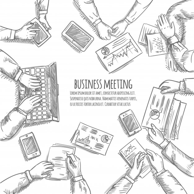 626x626 Business Meeting Sketch Concept With Top View Human Hands With - Office Sketch