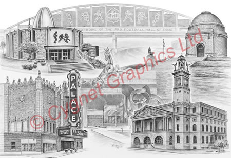 450x309 Black White Landscape Canton Amp Canal Fulton Ohio Pencil - Ohio Sketch