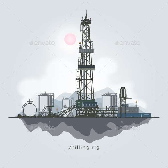 590x590 Oil Or Natural Gas Drilling Rigs By Serz72 Graphicriver - Oil Derrick Sketch