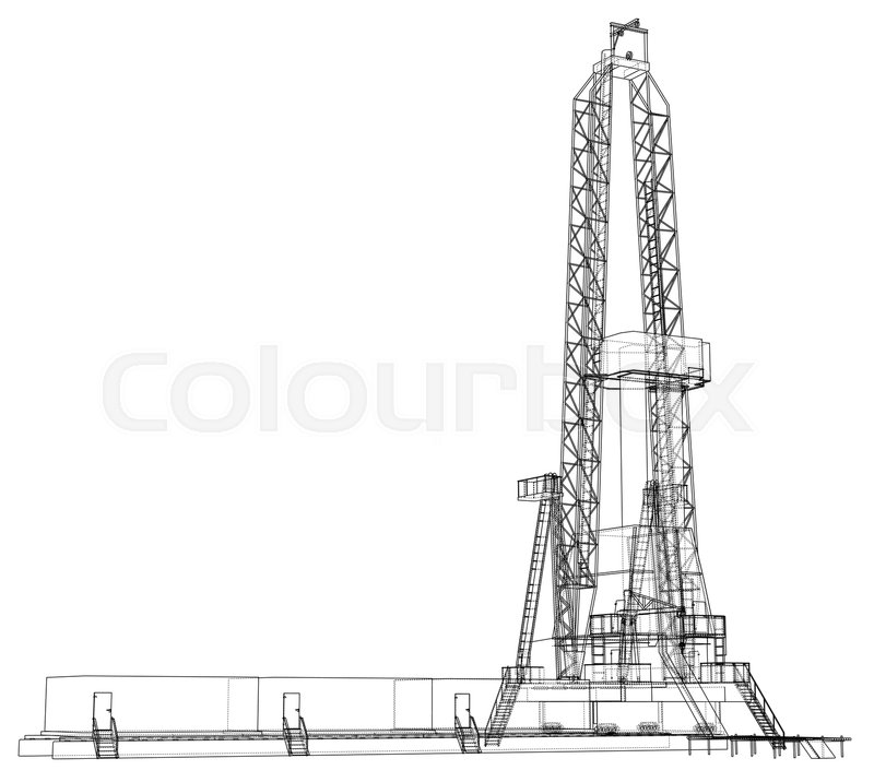 800x716 Oil Rig. Detailed Vector Illustration Isolated On White Background - Oil Derrick Sketch