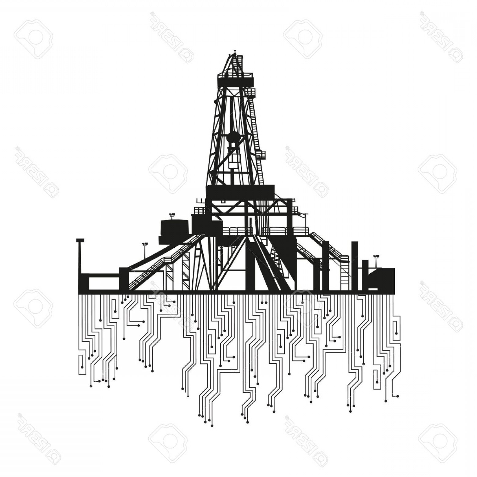 1560x1560 Photooil Rig Silhouettes On White Background Vector Illustration - Oil Derrick Sketch