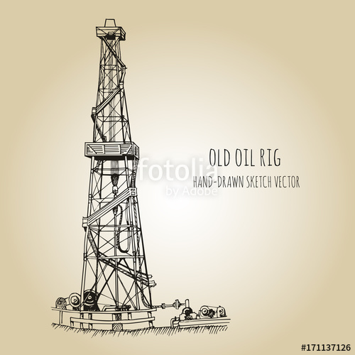 500x500 Rig For Exploration And Drilling Wells For Oil Production. Hand - Oil Derrick Sketch