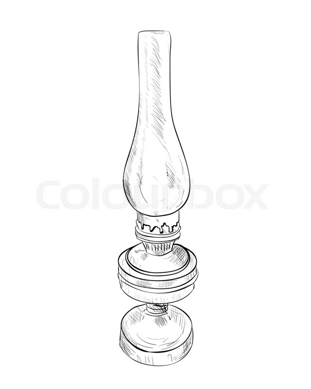 640x800 Vector Sketch Of Kerosene Lamp. Hand Draw Illustration. Stock - Oil Lamp Sketch
