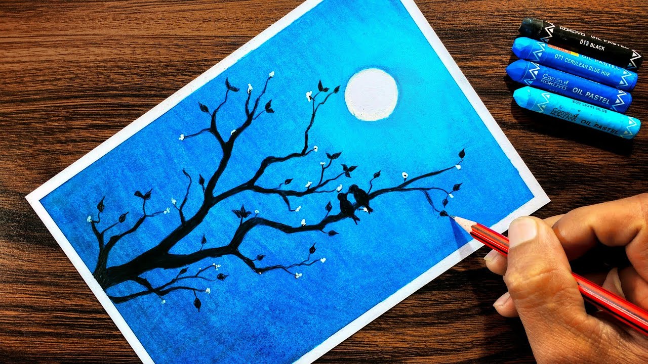 1280x720 Moonlight Drawing For Beginners With Oil Pastel Step By Step - Oil Pastel Sketches