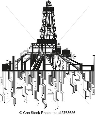 386x470 Oil Rig Silhouettes On White Background. Vector Illustration. - Oil Rig Sketch