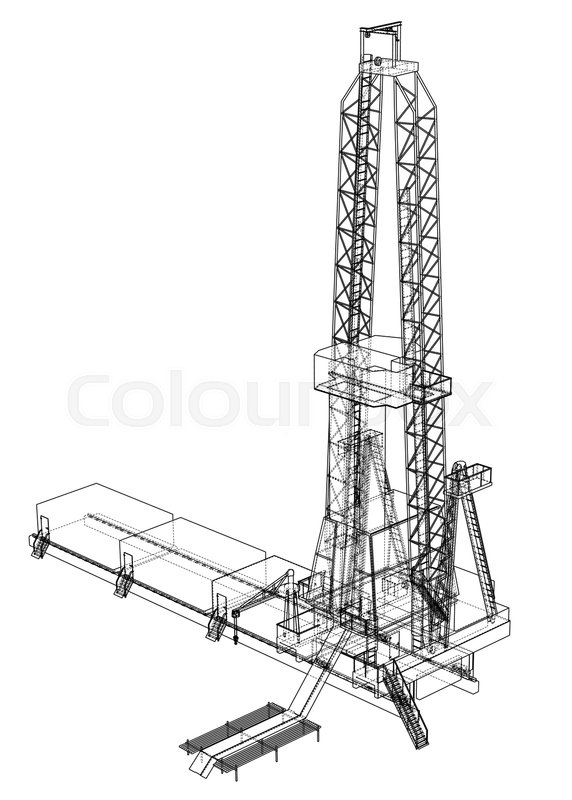 572x800 Oil Rig. Detailed Vector Illustration Isolated On White Background - Oil Rig Sketch