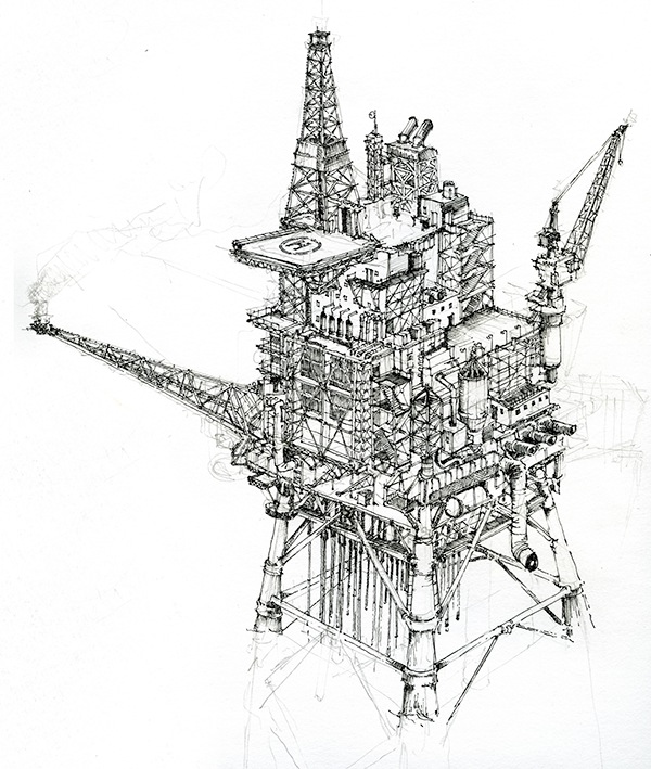 Oil Rig Sketch at PaintingValley.com | Explore collection of Oil Rig Sketch