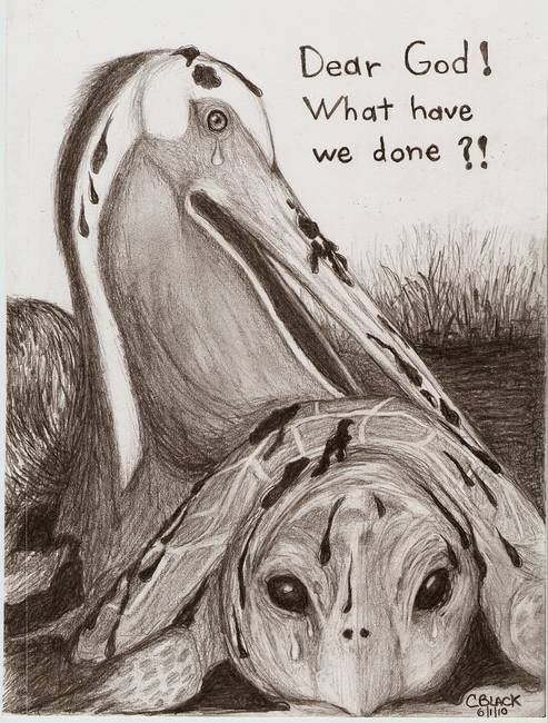 493x650 Oil Spill Heartbreak By Chris Black - Oil Spill Sketch