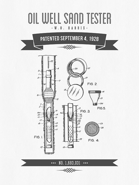 525x700 1928 Oil Well Sand Tester Patent Drawing Gray Retro Style - Oil Well Sketch