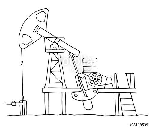 500x425 Cartoon Sketch Field Pumpjack. Colored Oil Well Illustration. Hand - Oil Well Sketch