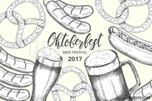 500x334 Oktoberfest Vintage Background. Beer Festival Design. Hand Drawn - Oktoberfest Sketch