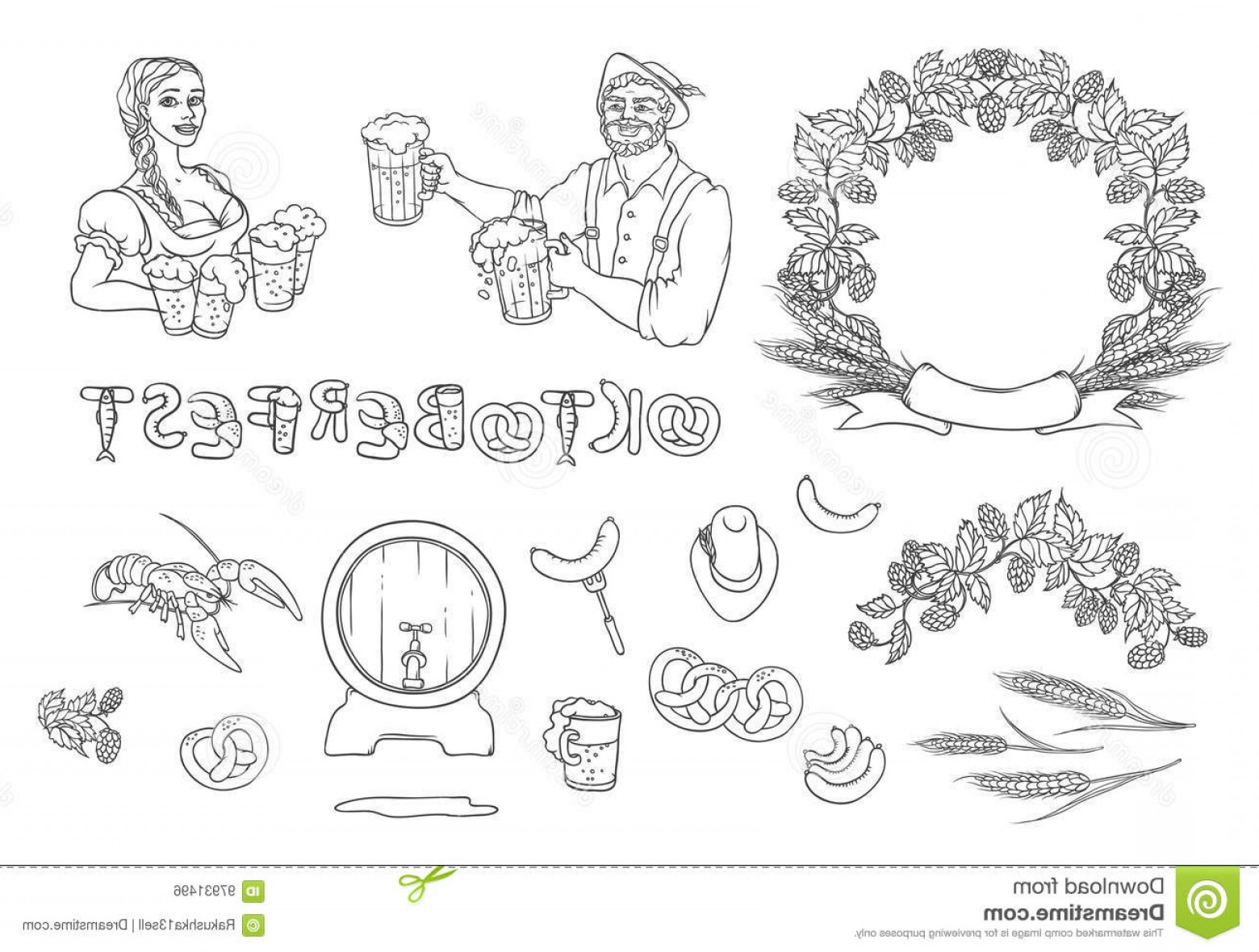 1560x1180 Stock Illustration Vector Black White Set Oktoberfest Isolated - Oktoberfest Sketch