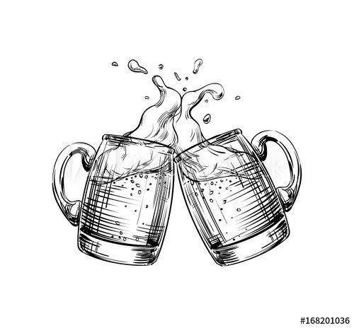 500x464 Two Mugs Of Beer Clink - Oktoberfest Sketch