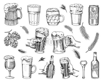 400x320 Beer Glass, Mug Or Bottle Of Oktoberfest. Engraved In Ink Hand - Oktoberfest Sketch
