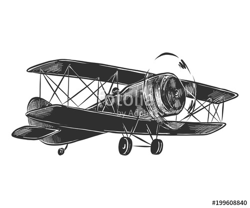 500x417 Vector Engraved Style Illustration For Posters, Decoration And - Old Airplane Sketch