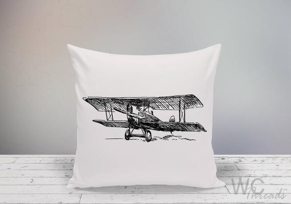 570x399 Vintage Airplane Square Pillowartistic Black Amp White Sketch Etsy - Old Airplane Sketch