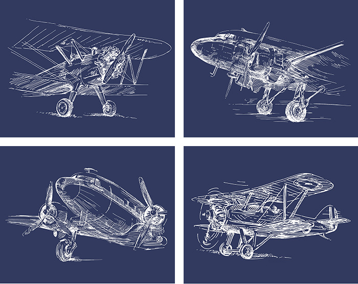 700x556 Vintage Sketch Airplane Posters {Set Of 4} - Old Airplane Sketch