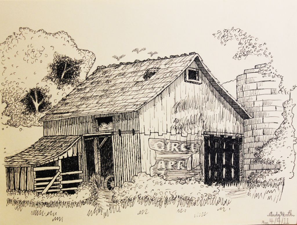 1024x774 Pen Drawings Old Barns Acrylic - Old Barn Sketches